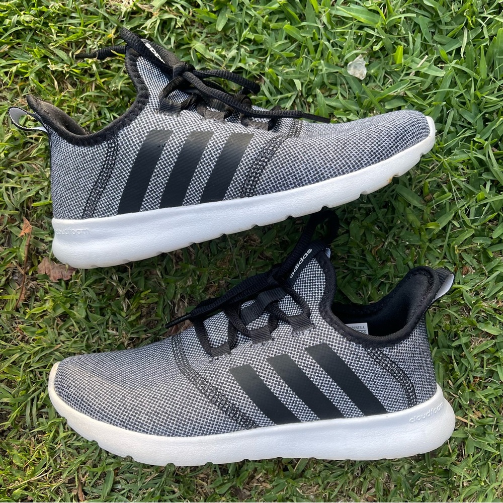 adidas Women’s Cloudfoam Pure 2.0 Black & Gray Athletic Sneakers with White Sole